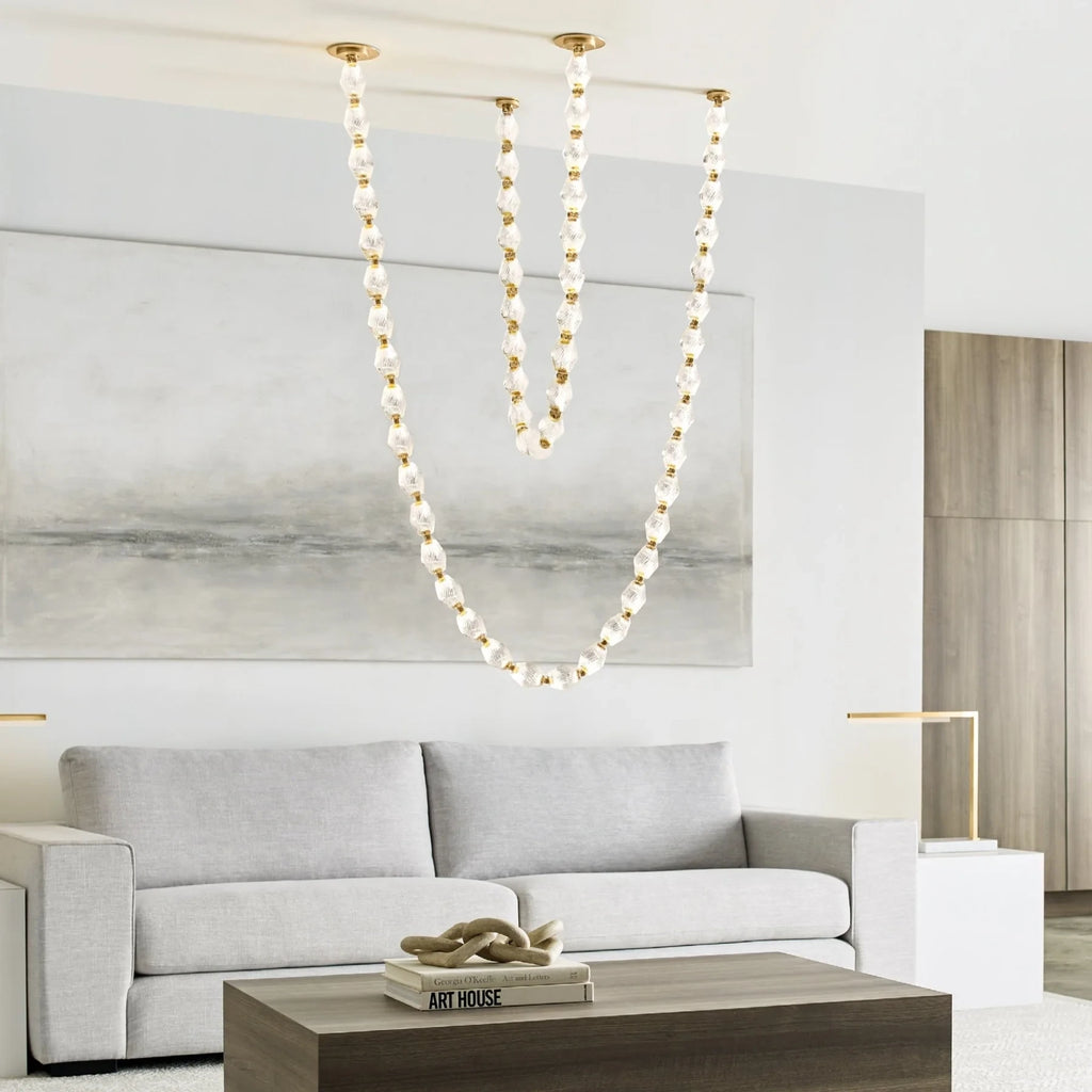 Modern Multi-Curve Beaded Chandelier in Contemporary Setting