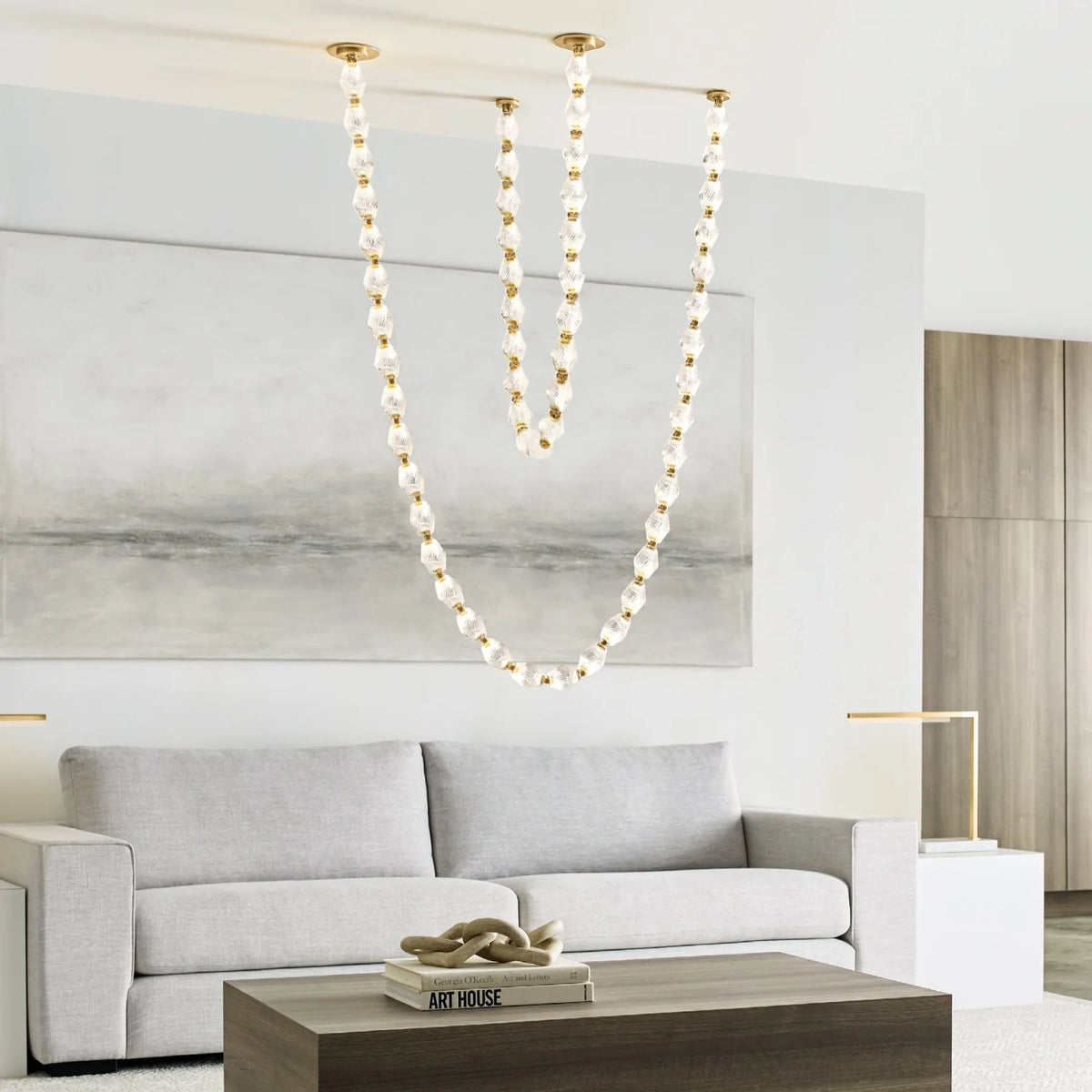 Modern Multi-Curve Beaded Chandelier in Contemporary Setting