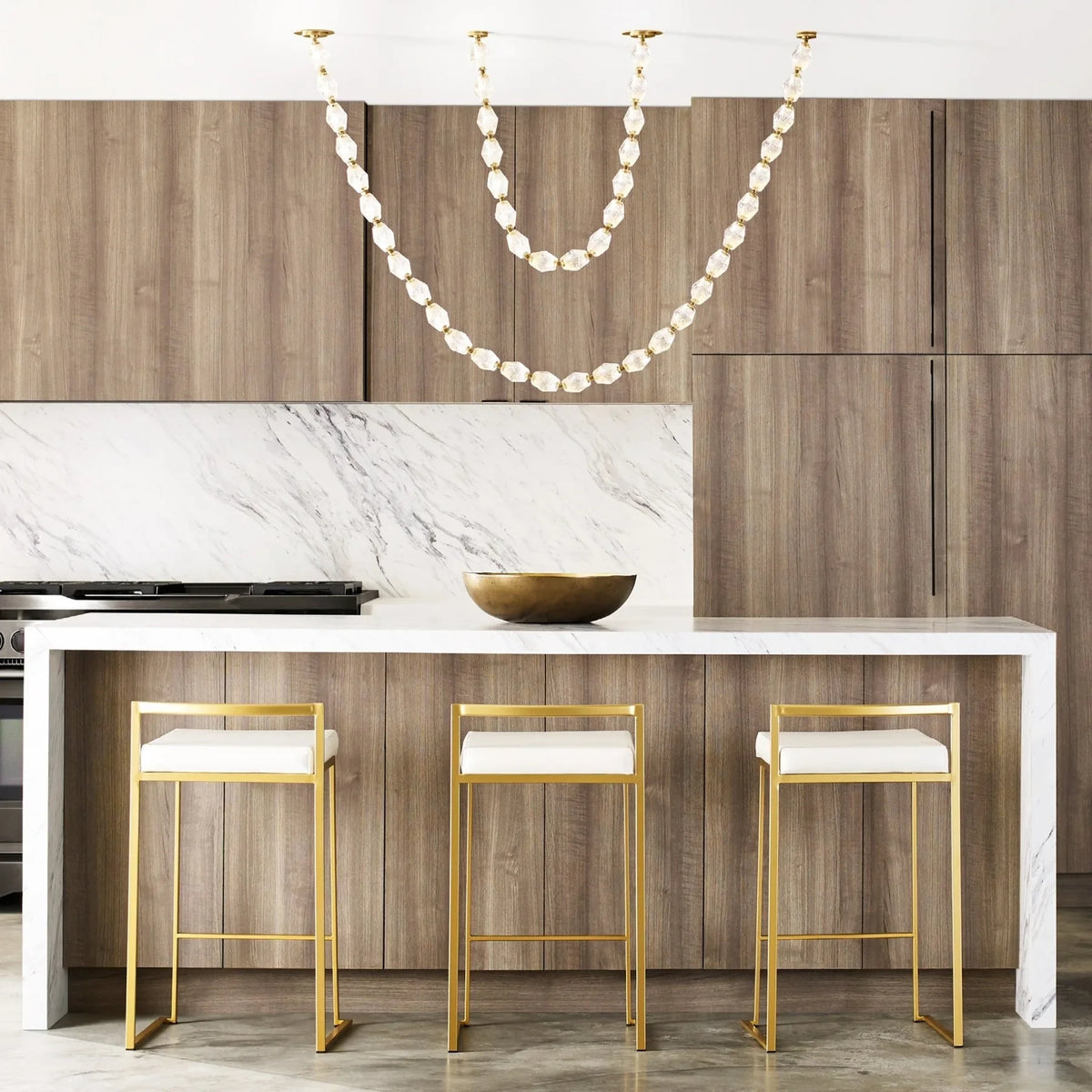 Modern Beaded Art Chandelier in Contemporary Kitchen