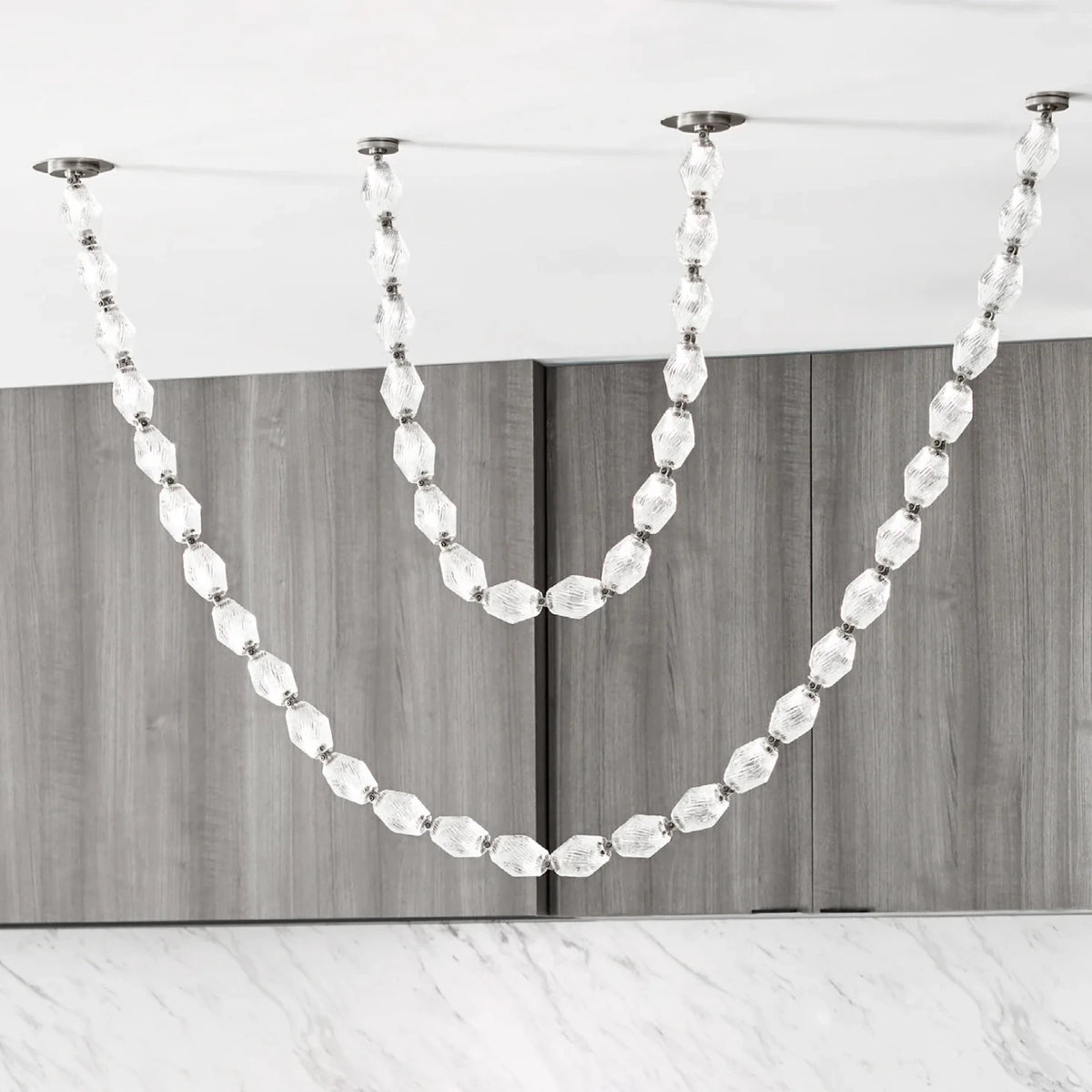 Modern Deep-Curve Beaded Chandelier Studio Display