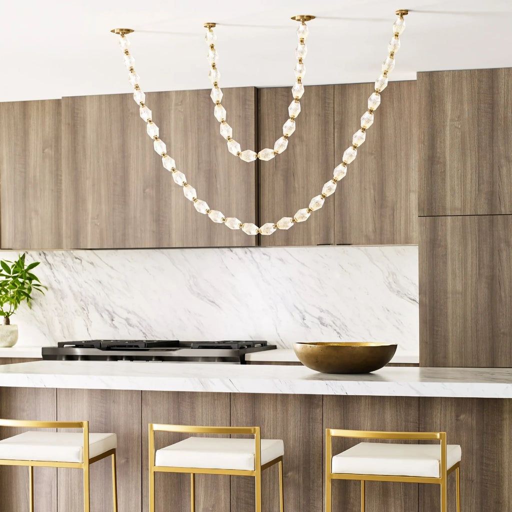 Modern Beaded Art Chandelier Over Kitchen Island