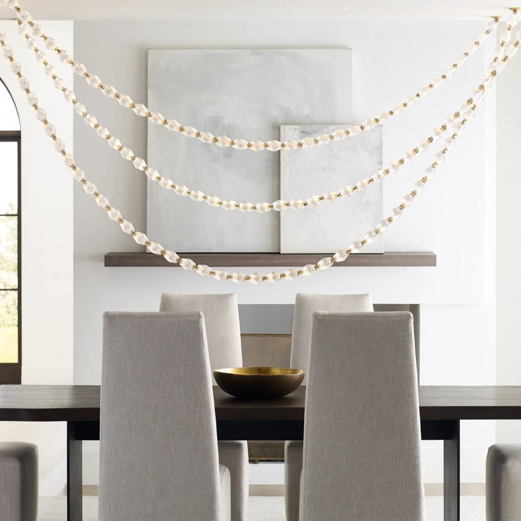 Modern Beaded Art Chandelier in Luxury Dining Area