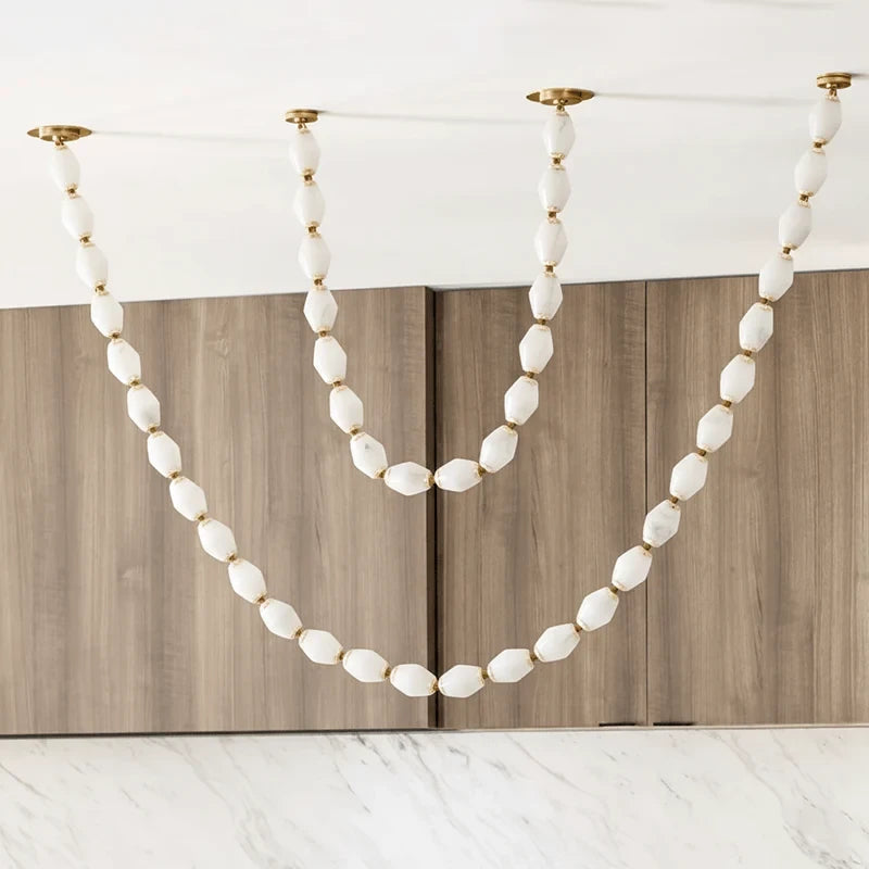 Modern Single-Curve Beaded Chandelier Studio Display