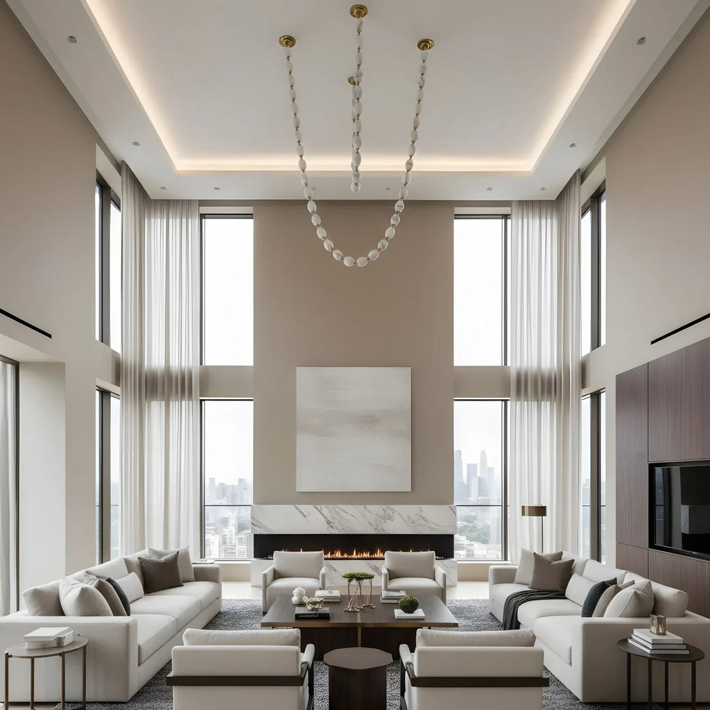 Modern Beaded Art Chandelier in Formal Dining Room