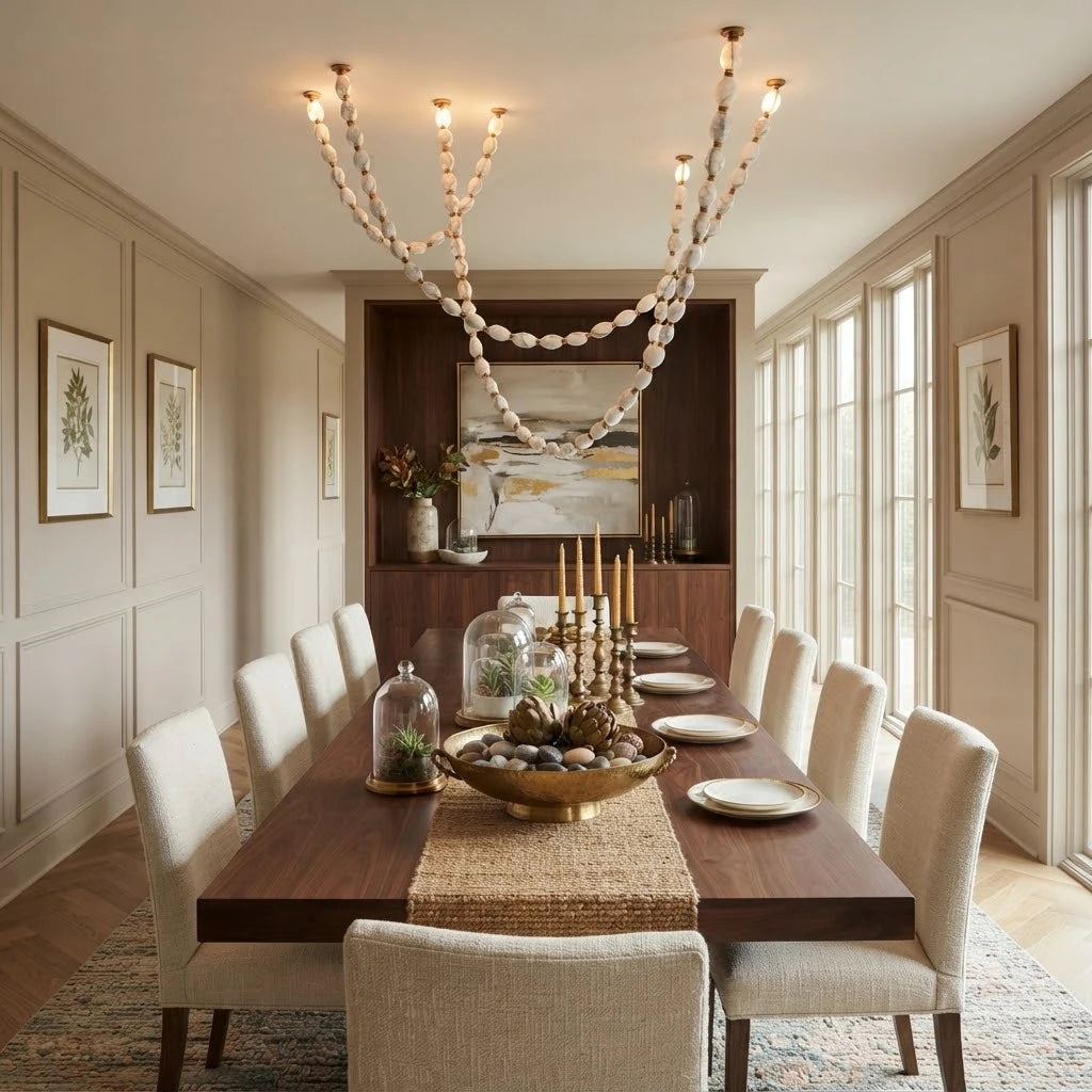 Modern Beaded Line Art Chandelier in Interior Space