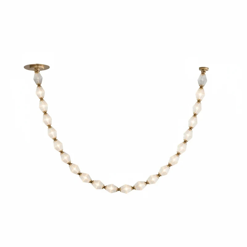 Modern Beaded Art Chandelier with Gold Hardware on Pure White Background