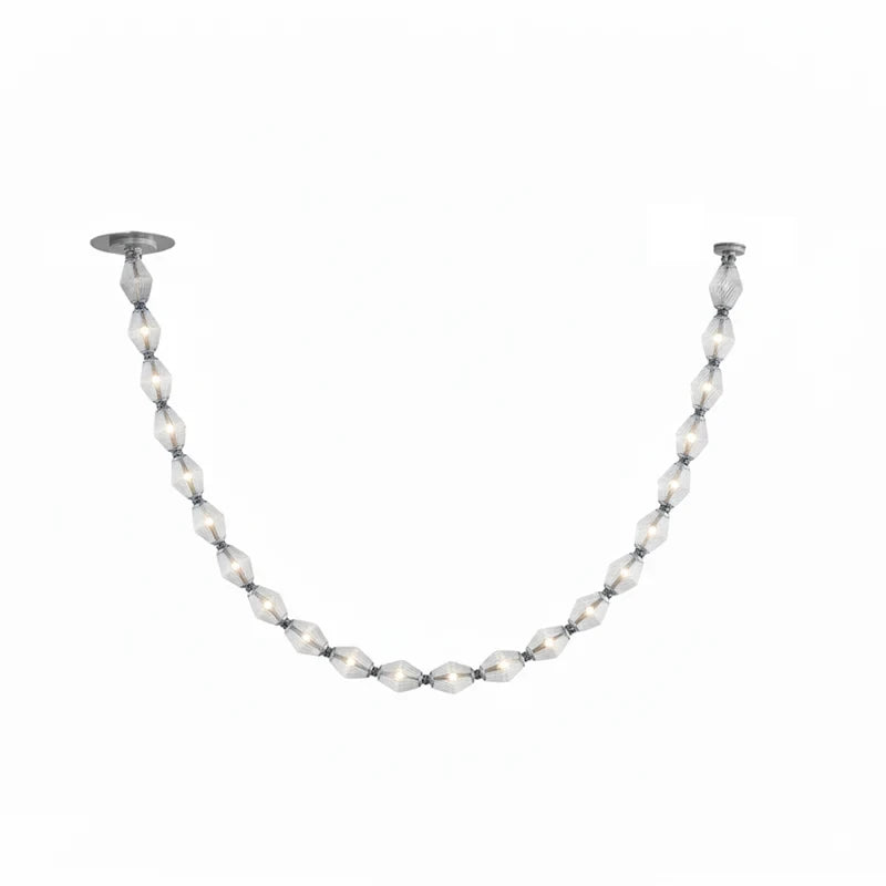 Modern Long Vertical Beaded Pendant Light Studio Display