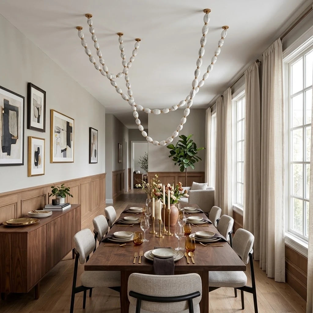 Modern Multi-Strand Beaded Chandelier in Interior Space