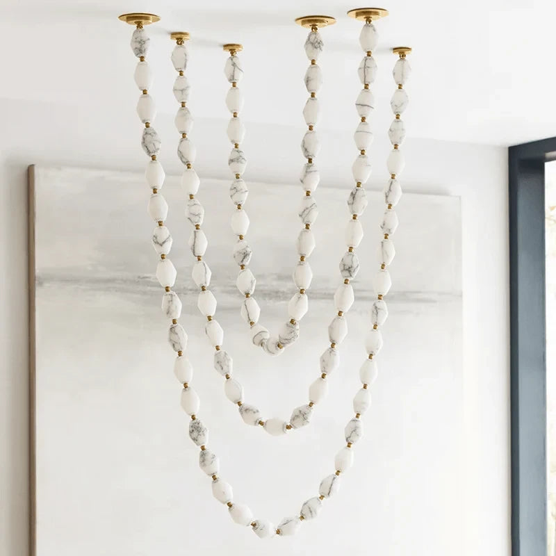 Modern Multi-String Vertical Beaded Chandelier Studio Display