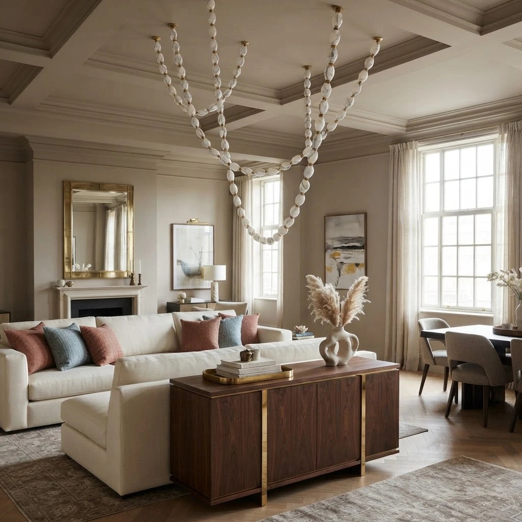 Modern Double-Strand Beaded Chandelier in Modern Home