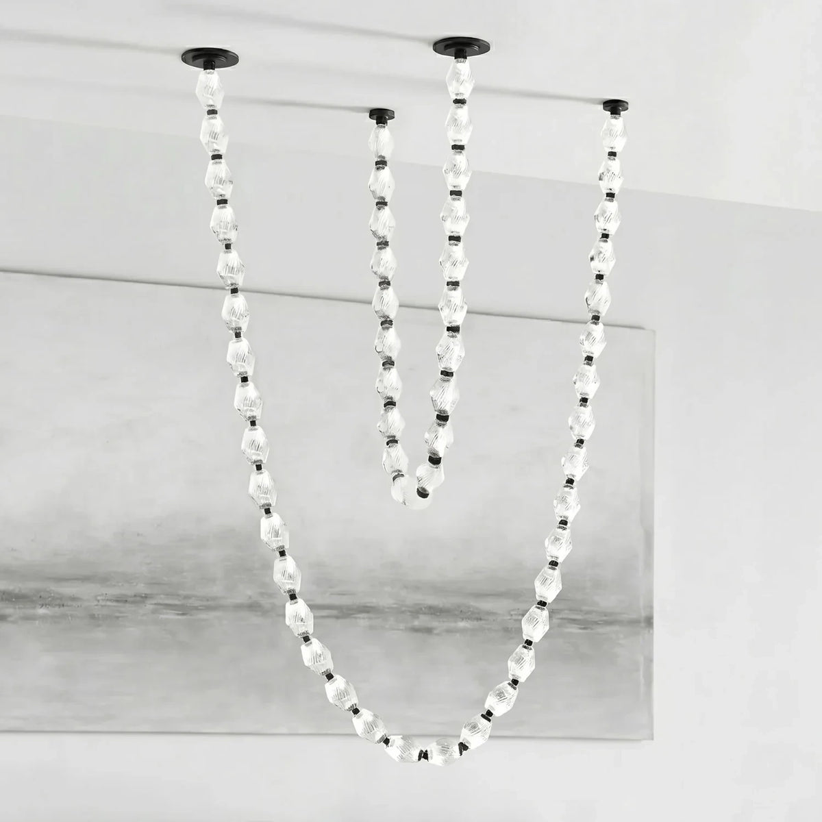 Modern Parallel Beaded Curve Chandelier Display
