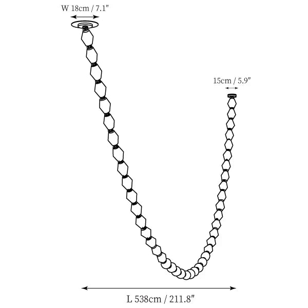 Modern Multi-Curve Beaded Chandelier Line Art Dimension Diagram