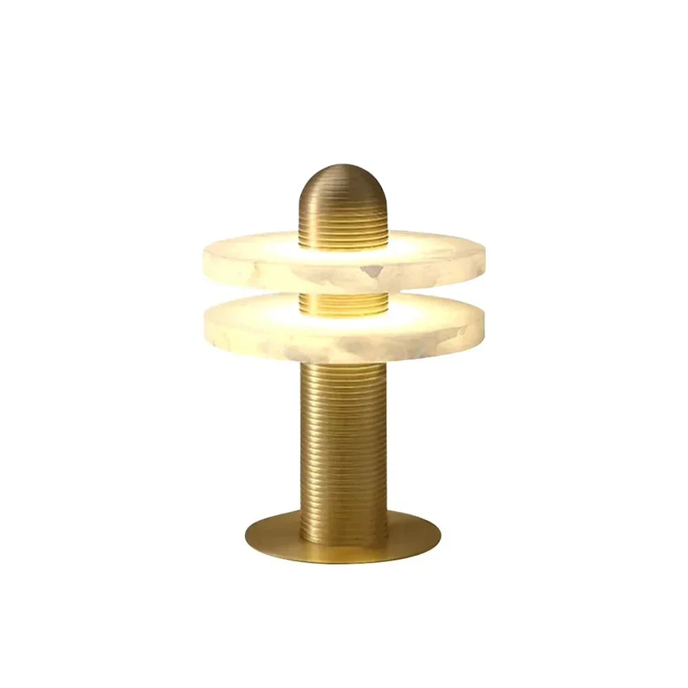 Modern Double-Tier Alabaster Disc Accent Table Lamp on Pure White Background