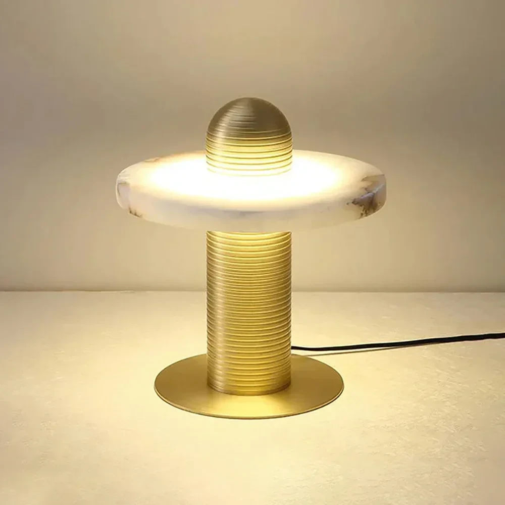 Illuminated Brass Alabaster Two-Tier Table Lamp Studio Display