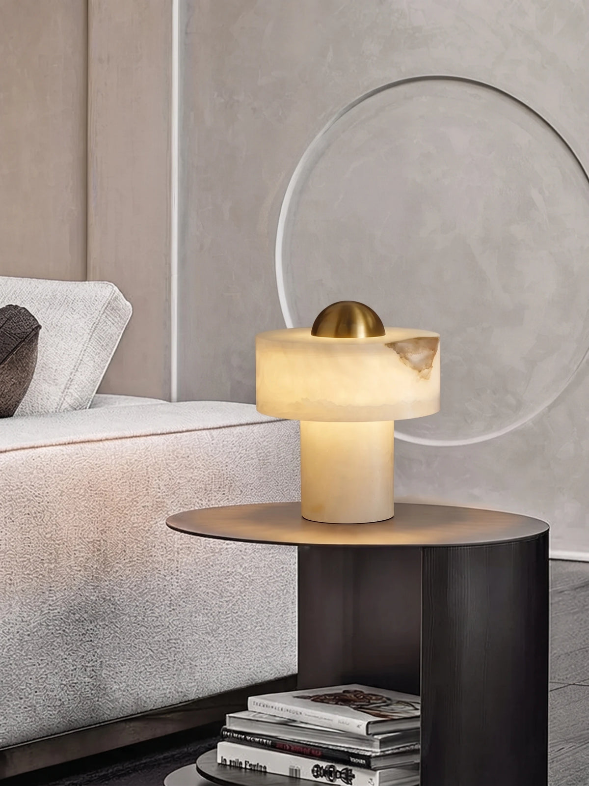 Modern Alabaster Table Lamp on Bedroom Nightstand