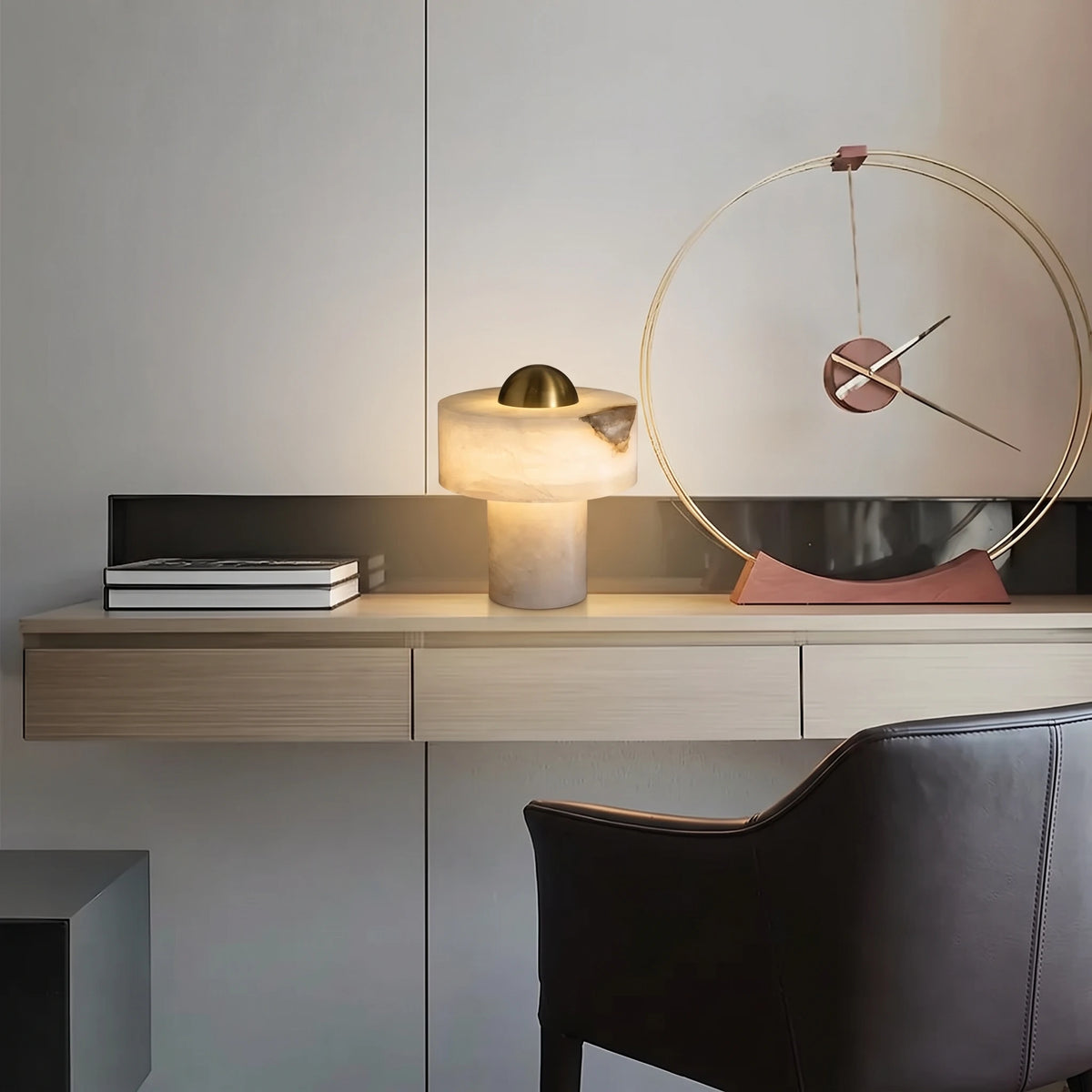 Modern Alabaster Desk Lamp on Home Office Workspace