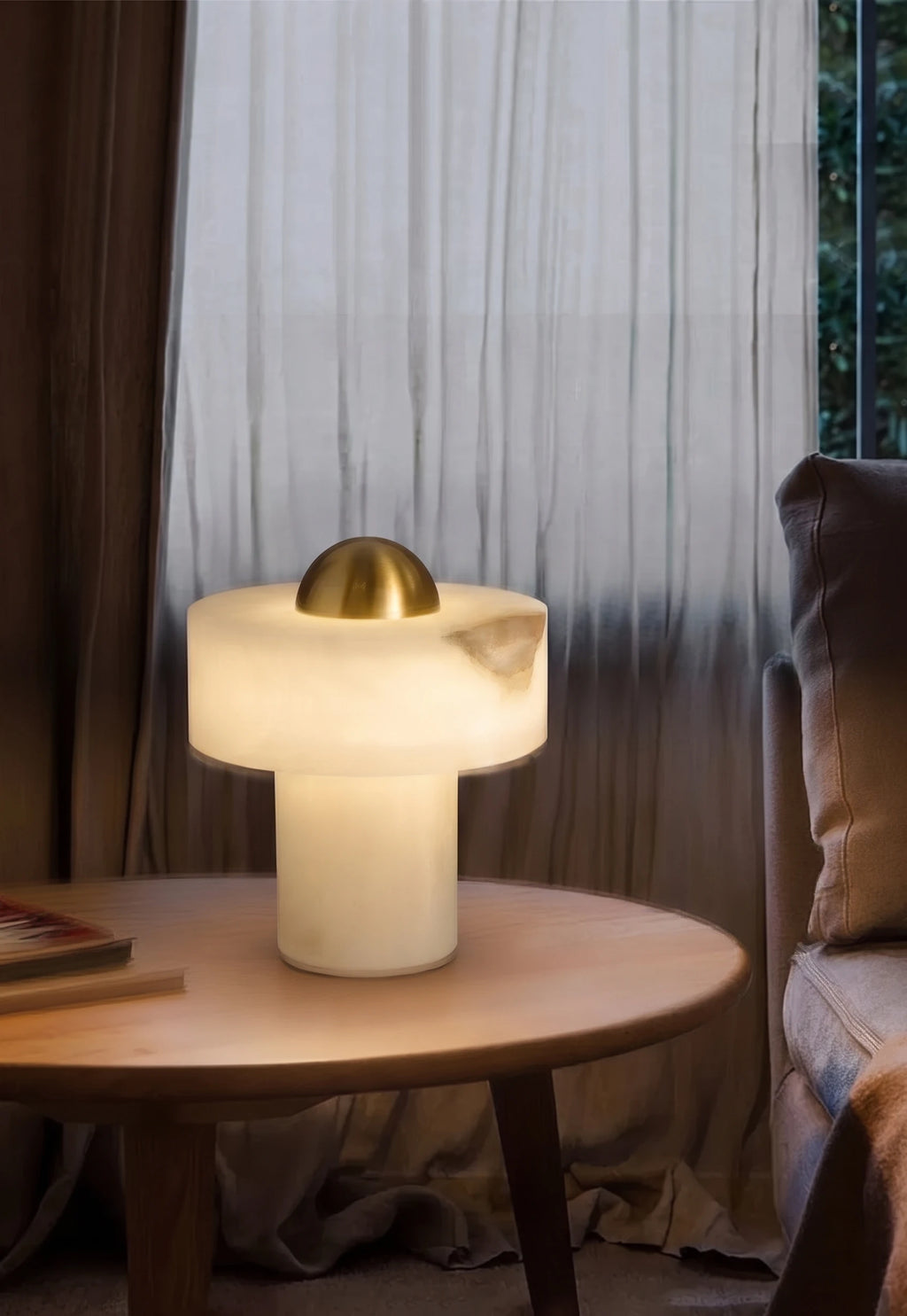 Alabaster Table Lamp on Bedroom Side Table by Window
