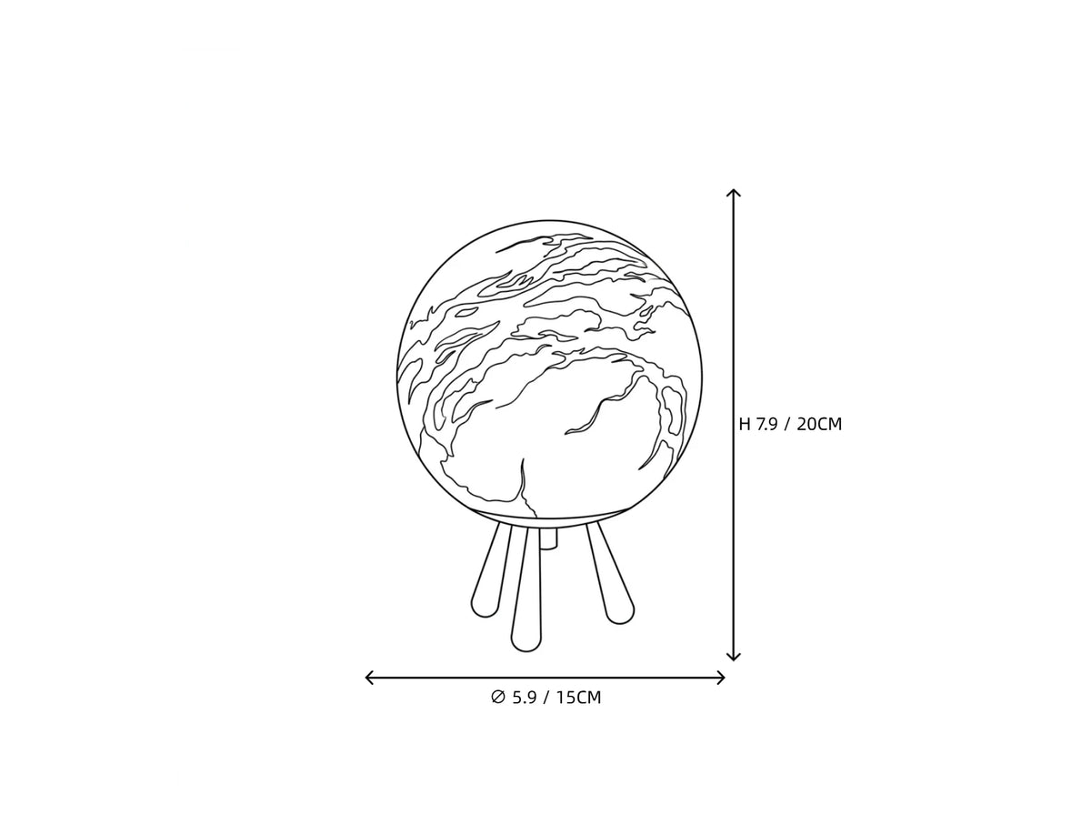 Modern Tripod Alabaster Globe Table Lamp Style A Line Art Dimension Diagram