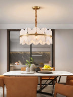 Modern Alabaster Petal Chandelier in Cozy Dining Interior