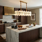 Modern Alabaster Linear Chandelier in Luxury Kitchen Dining
