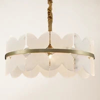 Illuminated Modern Alabaster Petal Chandelier Side View Display