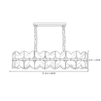 Modern Long Brass Band and Petal Alabaster Linear Chandelier Line Art Dimension Diagram