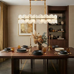 Modern Alabaster Linear Chandelier in Designer Dining Space
