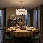 Modern Alabaster Petal Chandelier in Designer Dining Space