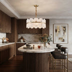 Modern Brass Band Chandelier in Open Concept Kitchen Setting