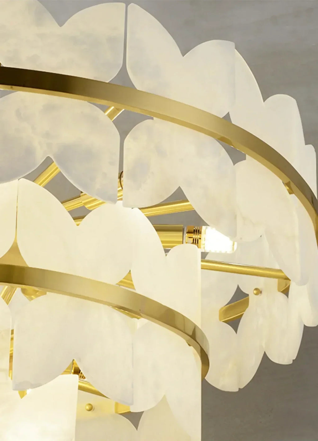 Close Up View of Double Brass Bands and Petal Alabaster Panels Structure Details