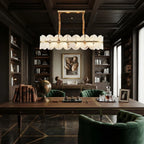 Modern Long Brass Band Chandelier in Executive Office Setting