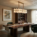 Modern Alabaster Linear Chandelier in Elegant Dining Interior