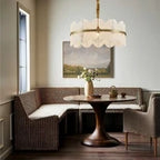 Modern Alabaster Petal Chandelier in Cozy Dining Room Setting