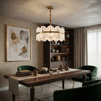 Modern Brass Band Chandelier in Sophisticated Dining Space