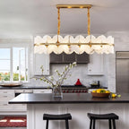 Modern Long Brass Band Chandelier in Sophisticated Kitchen Island Space