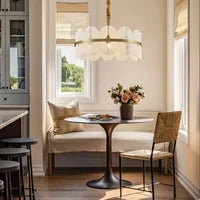 Modern Alabaster Petal Chandelier in Bright Dining Area