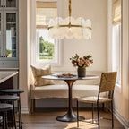 Modern Alabaster Petal Chandelier in Bright Dining Area