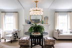 Modern Brass Band Chandelier in Grand Living Room Interior