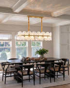 Modern Alabaster Linear Chandelier in Contemporary Dining Area