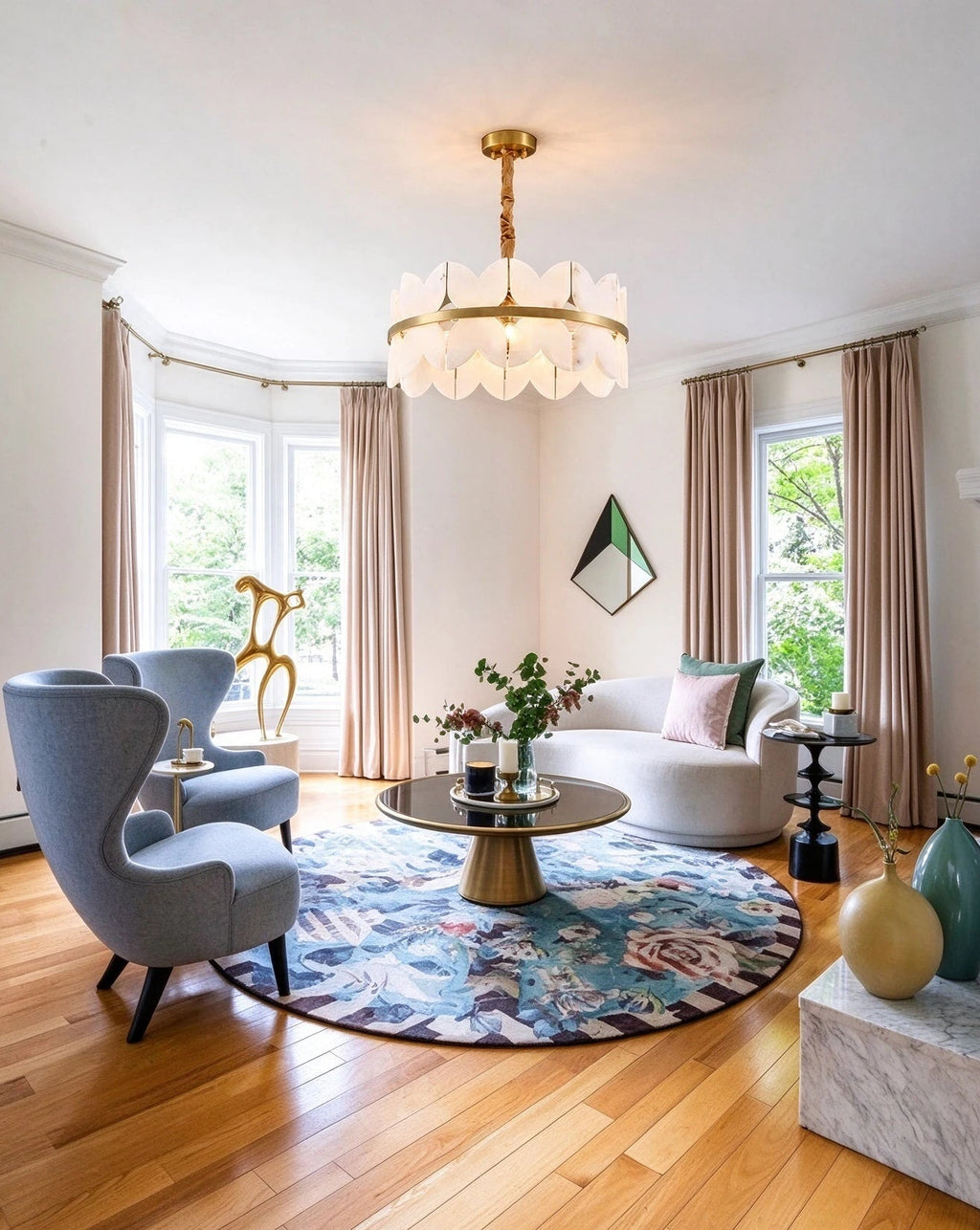 Modern Brass Band Chandelier in Elegant Living Space