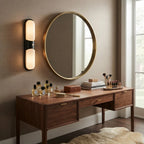Modern Black Frame Alabaster Wall Sconce in Master Bedroom Dressing Area