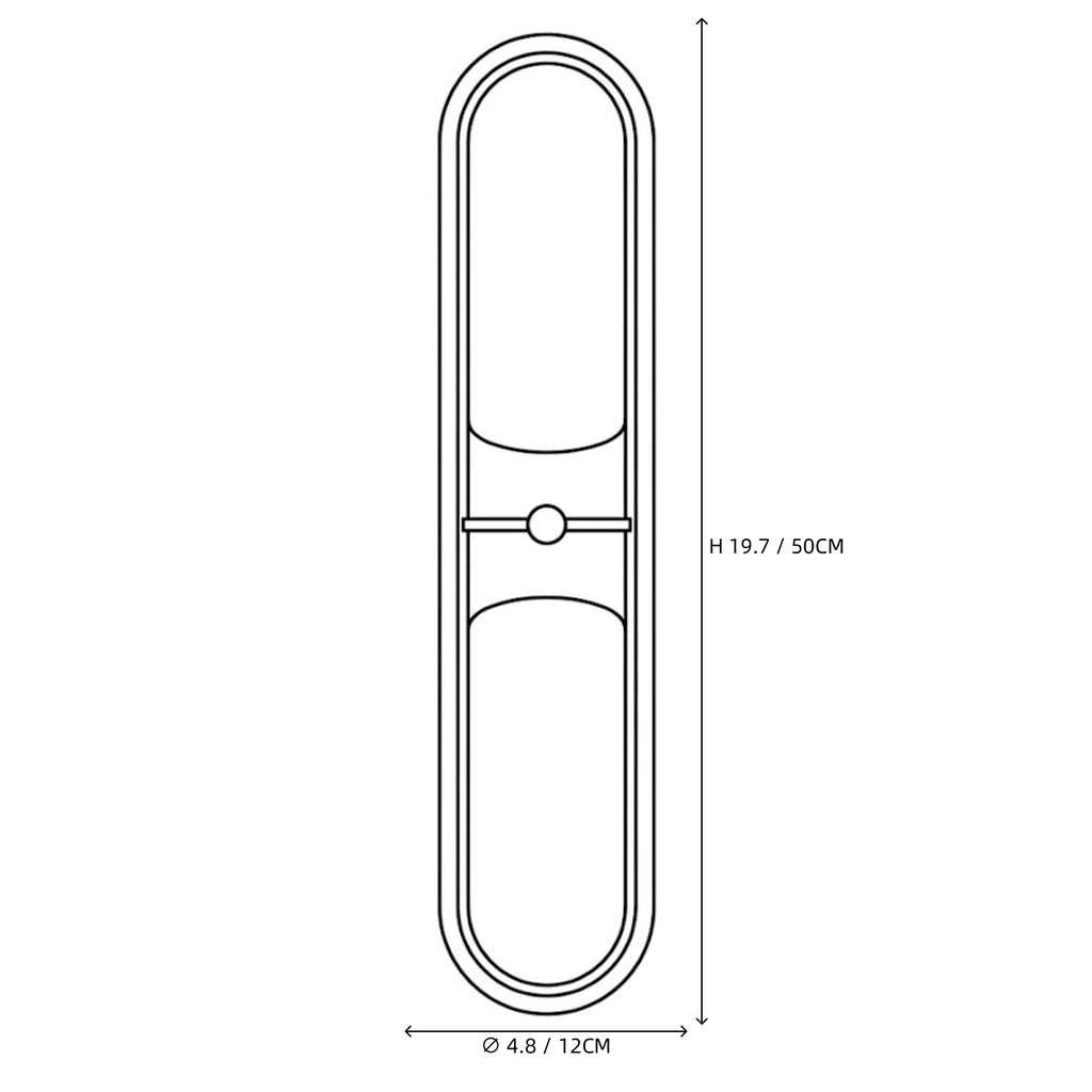 Modern Black Frame and Alabaster Double Oval Wall Sconce Line Art Dimension Diagram