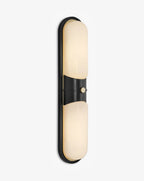 Illuminated Modern Alabaster Double Oval Wall Sconce Studio Display on White Background