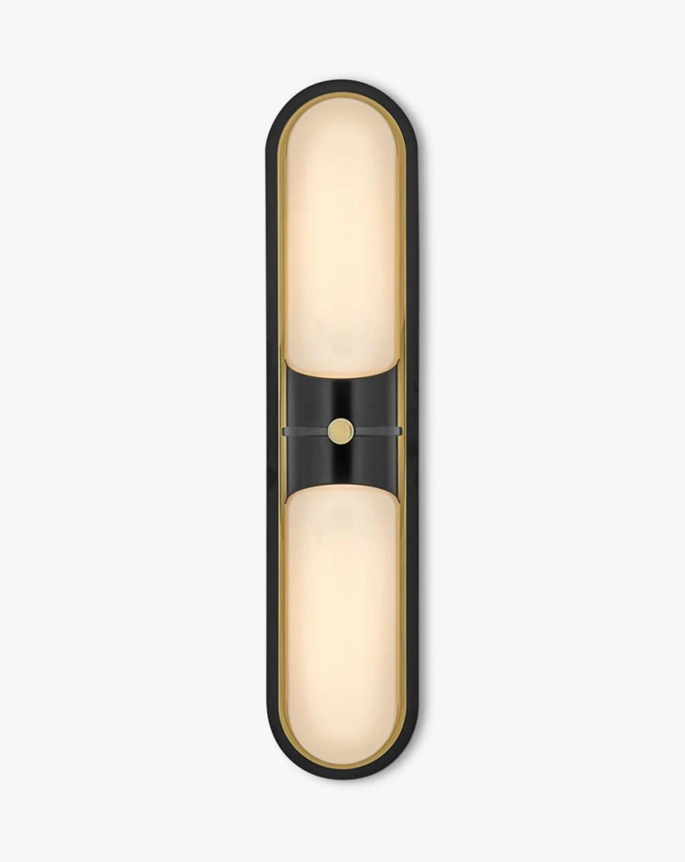 Modern Black Frame and Alabaster Double Oval Wall Sconce Front View Studio Shot on Pure White Background
