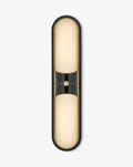 Modern Black Frame and Alabaster Double Oval Wall Sconce Front View Studio Shot on Pure White Background