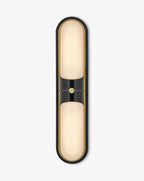 Modern Black Frame and Alabaster Double Oval Wall Sconce Front View Studio Shot on Pure White Background