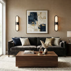 Modern Black Frame Alabaster Wall Sconce in Contemporary Living Room