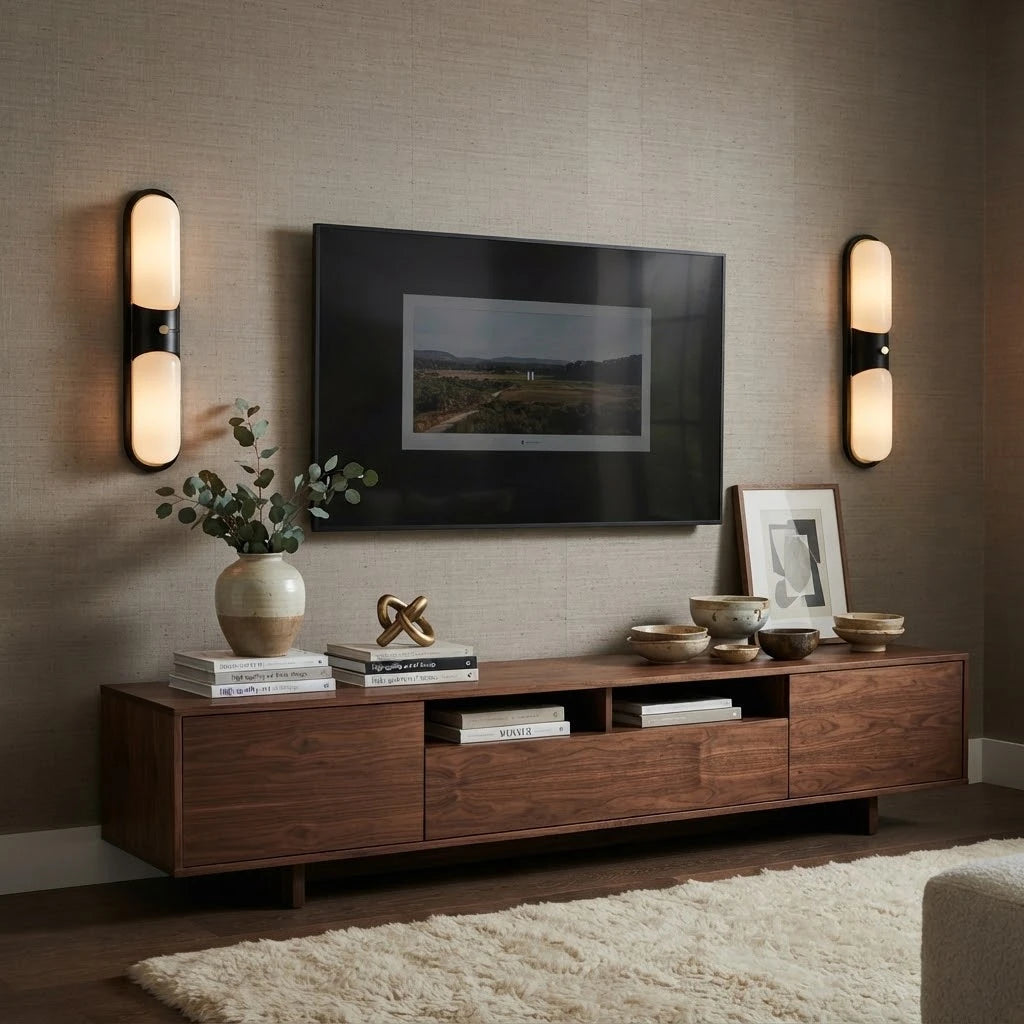 Modern Alabaster Double Oval Wall Sconce in Designer Living Space