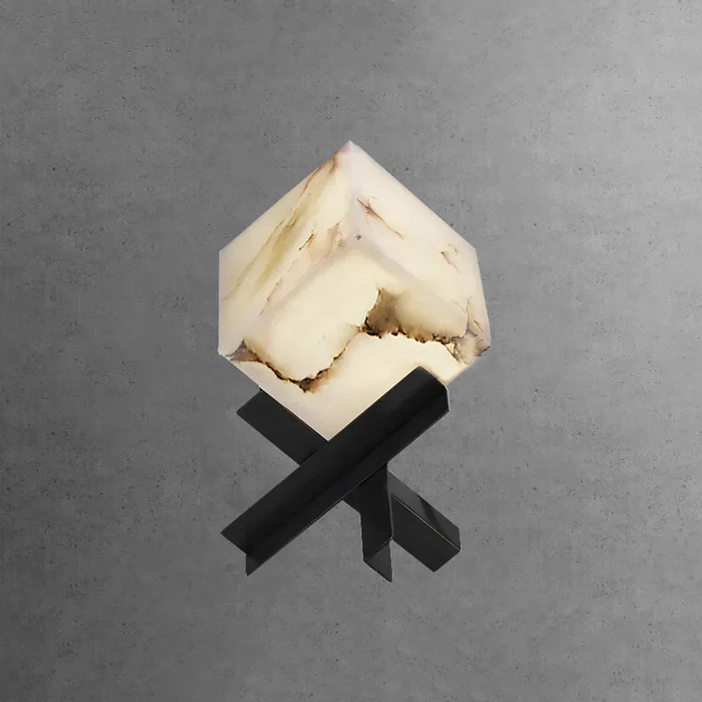 Geometric Alabaster Cube Table Lamp Studio Display