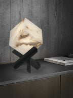 Modern Alabaster Accent Lamp on Living Room Credenza